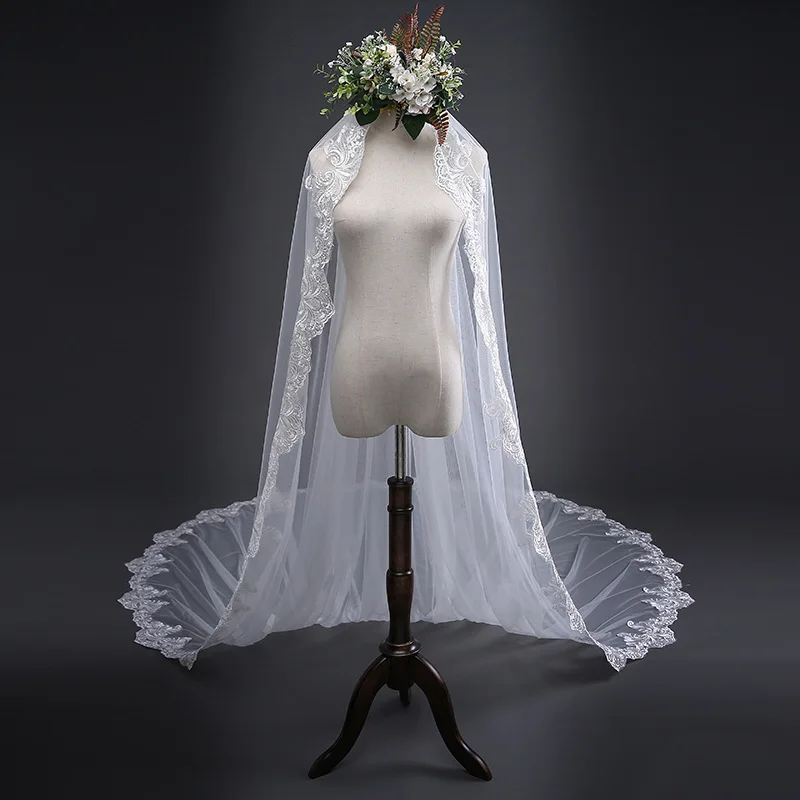 3M One Layer Lace Edge Cathedral Wedding Veil Long Bridal Veil Cheap Wedding Accessories Veu de Noiva