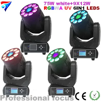 

Free shipping 4pcs/lot 75W Gobo LED Moving Head Light 9X12W RGBWA UV 6IN13 Face Prism With LCD Display High Quality
