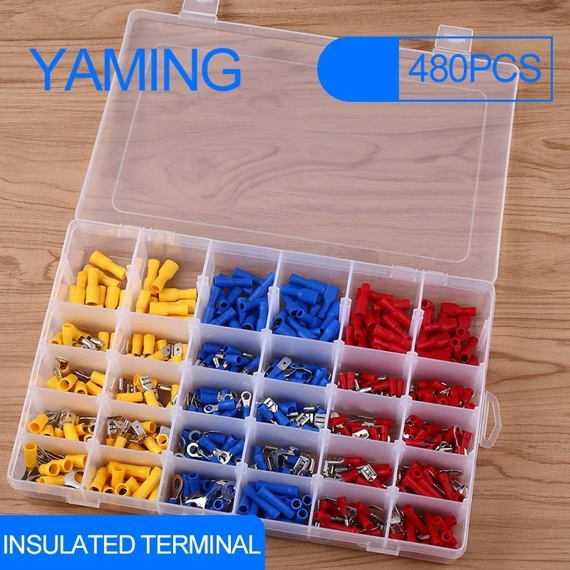 Assorted Insulated Electrical Wire Crimp Terminals Butt Ring Fork Connector Set 480pcs 