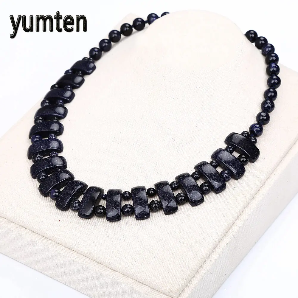

Yumten Blue Sandstone Women's Necklace Natural Stone Crystal Bohemian Handmade Bead Chain Jewelry Party Gifts Wholesale 5 PCS