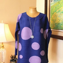 Модный складной с длинными рукавами сексуальный О-вырез в горошек футболка женская