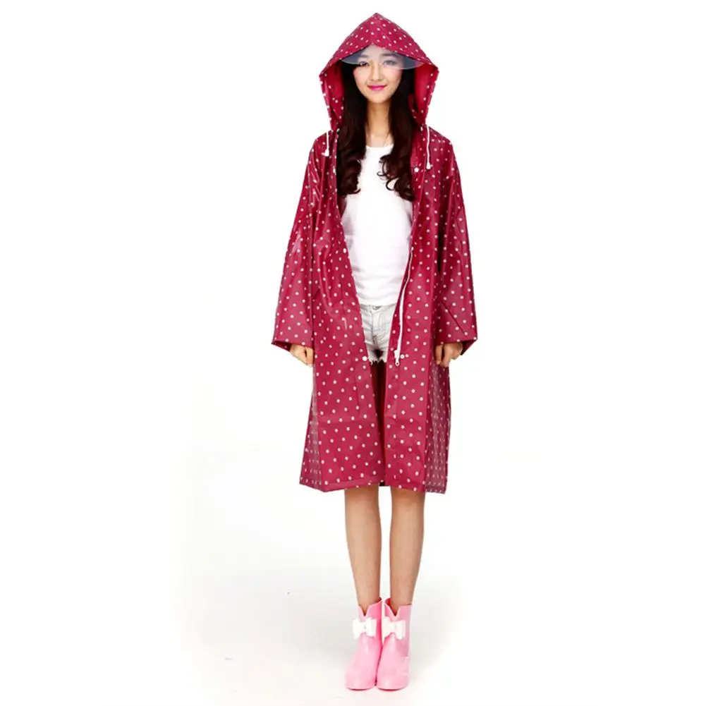 

Thickened EVA Adult Women Raincoats Polka Dot Zipper Raincoat With Pocket Removable Hat Cute Rain Cover Rainwear