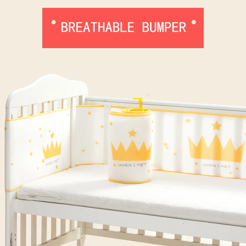 

Summer Breathable Baby Bedding Bumper Collision Half Around Baby Bumper Crib Set Cotton Printing Mesh Safety Rails