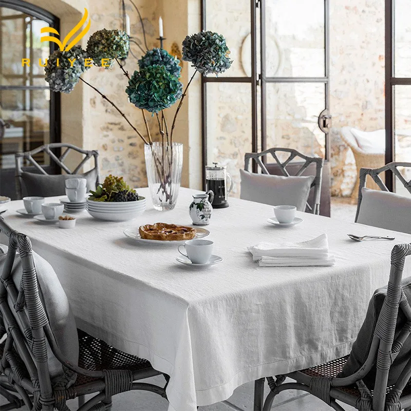 

RUIYEE brand solid color tablecloth high-end light luxury custom pure linen royal blue decorative tablecloth table flag
