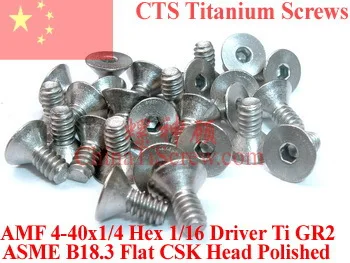 

Titanium screws 4-40x1/4 Flat CSK Head Hex 1/16 Driver Ti GR2 Polished 50 pcs