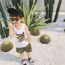 Летняя детская одежда, комплект с бананом, спортивный костюм, футболка+ шорты, детский жилет, футболка, одежда для мальчиков и девочек, комплект с пляжными шортами Стелла