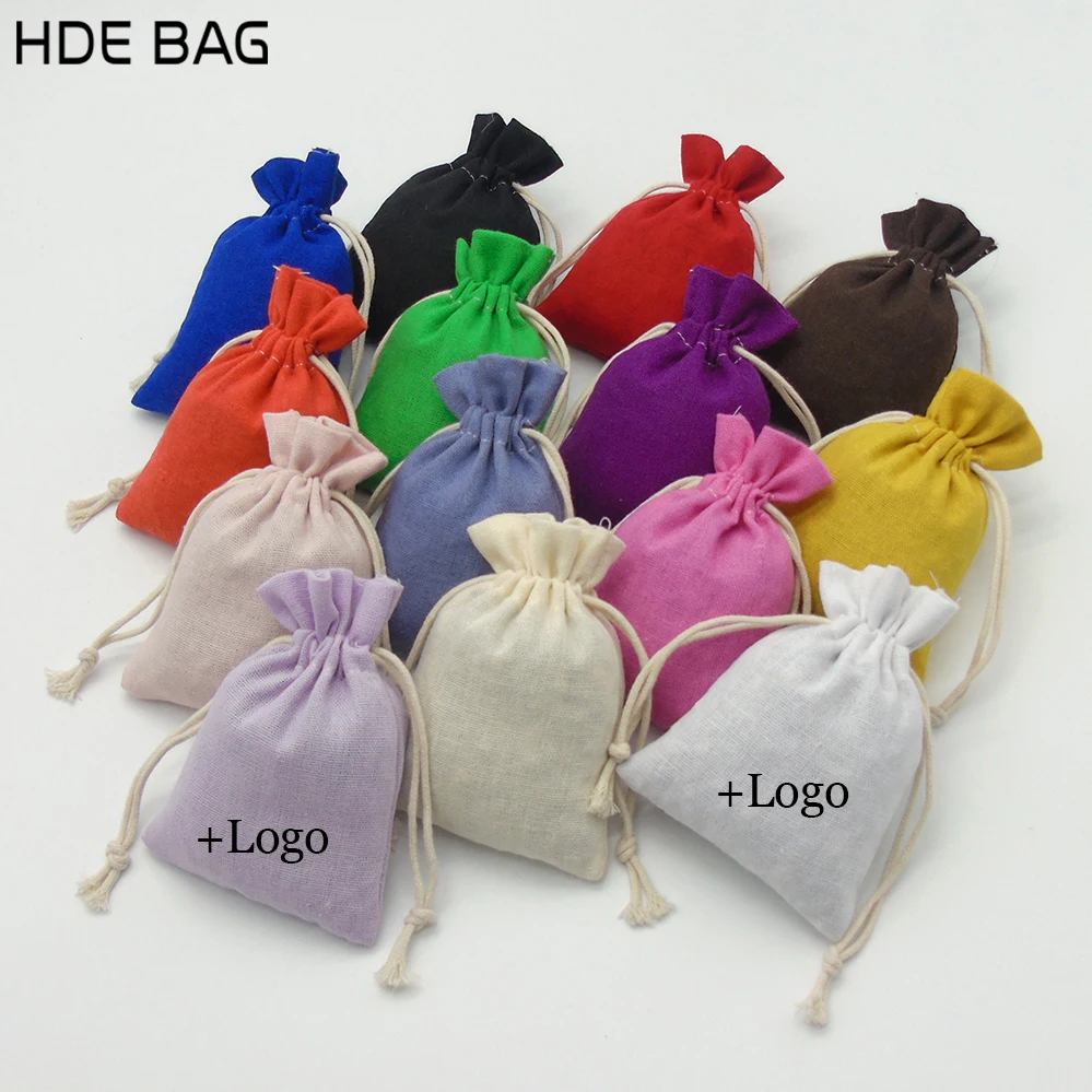 

Linen Drawstring Bag Wedding Souvenir Party Favors Gift Bag Cotton Jewelry Organizer Bead Container Cosmetic Pouches Print Logo