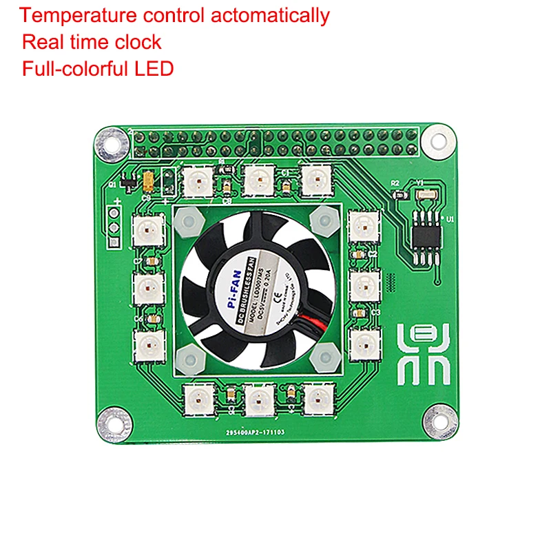 

Raspberry Pi 3 Model B+ Fan Smart Temperature Control Fan Programmable Full LED Module DS1302 Real Time Clock Hat Board