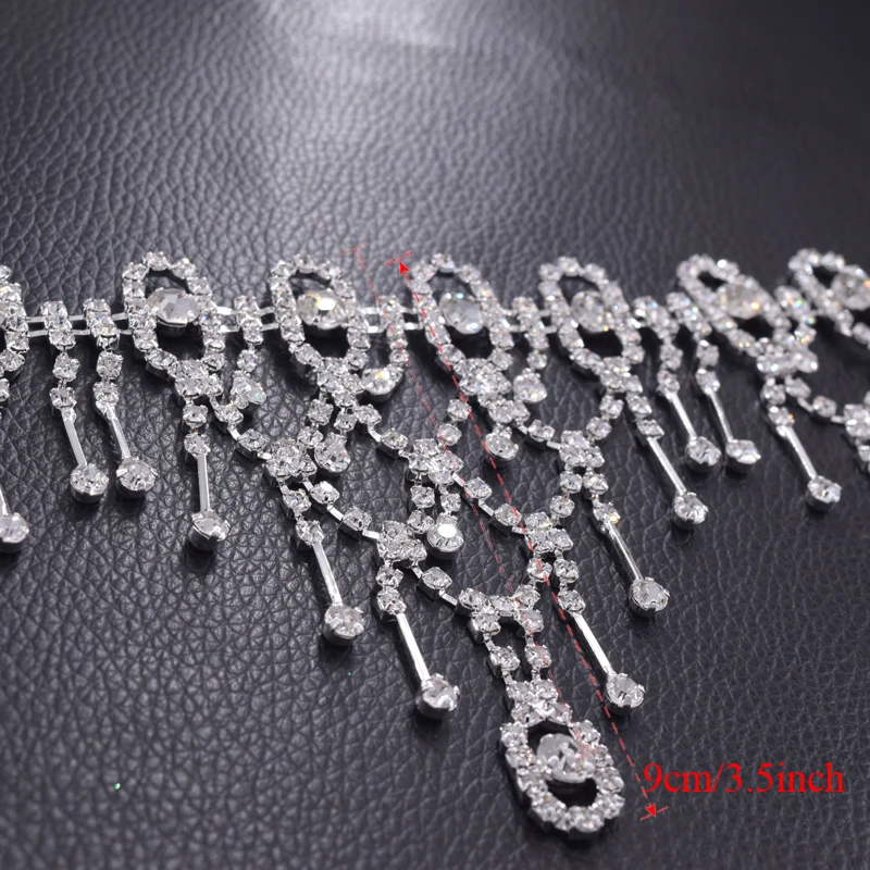 Crystal silver rhinestone clothing appliques tassel trimming (4)