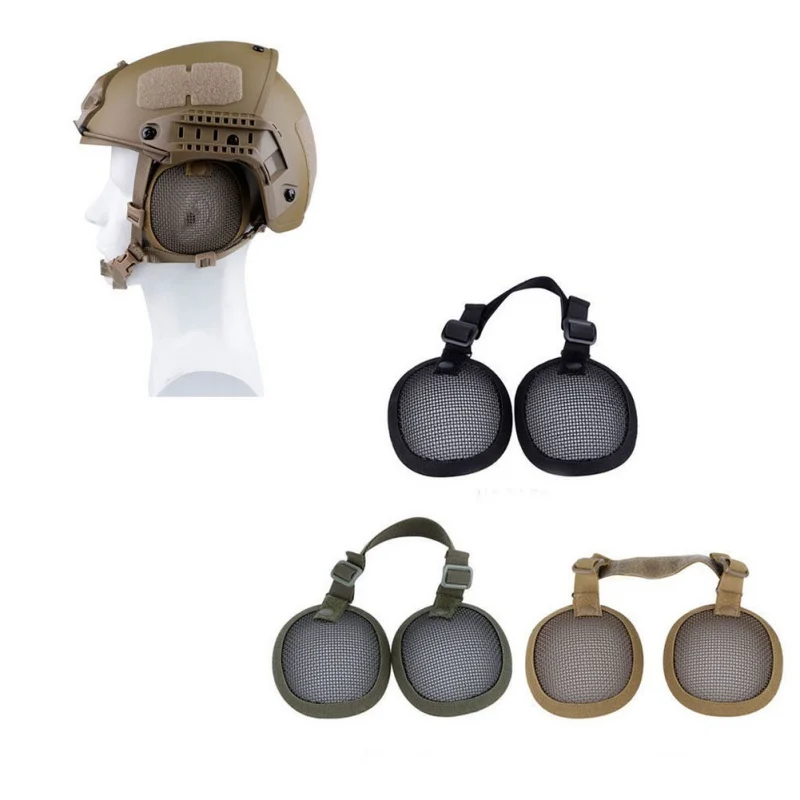 

Tactical Steel Mesh Ear Muffs Protection Helmet Side Protector Covers Shooting with Adjustable Elastic Belt Field Equipment