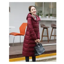 Женская куртка размера плюс X-Long тонкий толстый пуховик с капюшоном