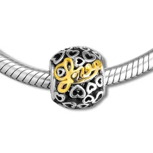 Подходит Pandora шармы браслеты сообщение о Любовь бисер с 14 к настоящее золото 925 стерлингового серебра ювелирные изделия