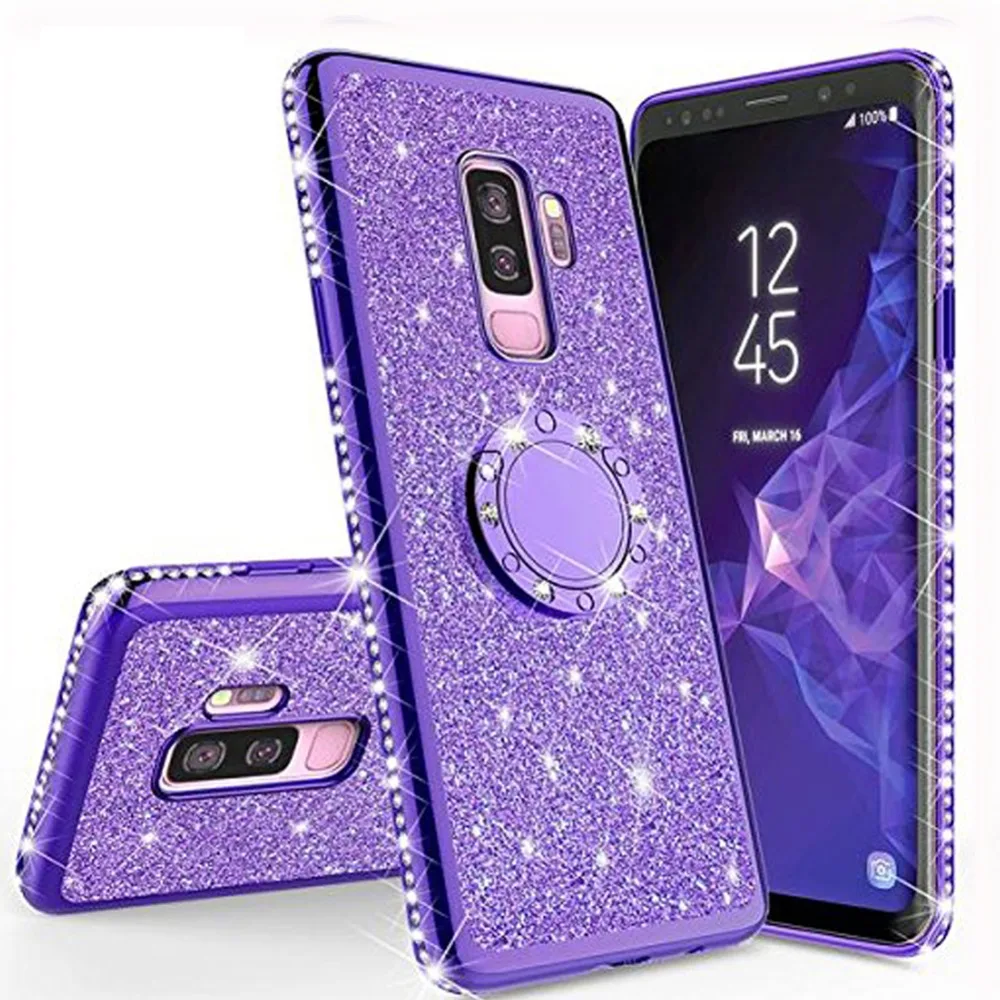 

Bling Diamond Case For Samsung Galaxy S10 Lite S9 S8 Plus A7 A6 A8 Plus 2018 Note 9 8 S7 Edge Finger Ring Holder Soft TPU Cover