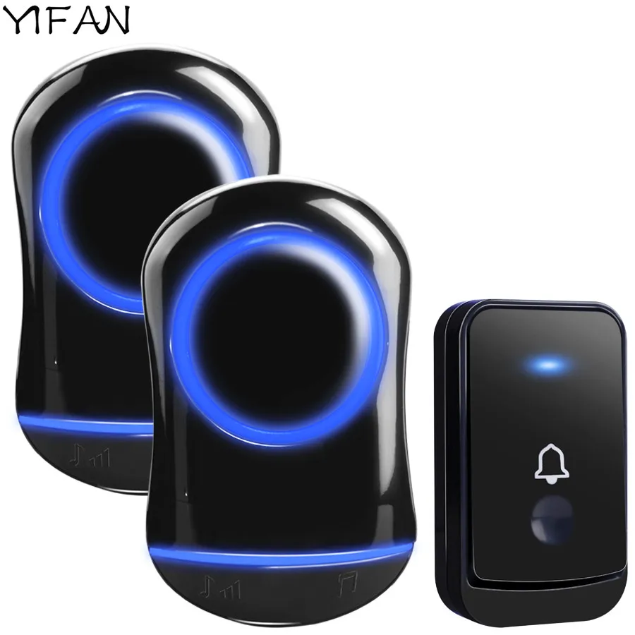 

YIFAN Waterproof Wireless Door Bell Chime ring EU Plug 200M range smart Doorbell 1 button 2 receiver 110V 220V LED light home