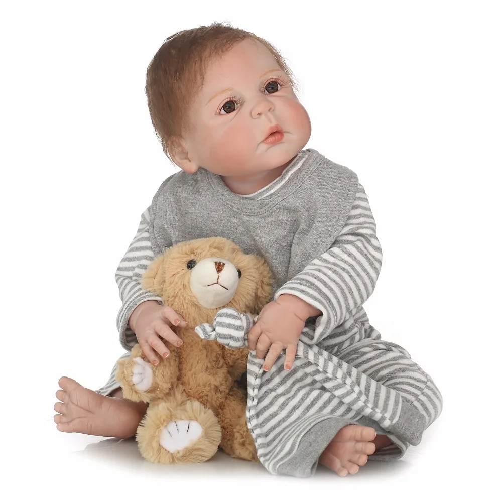 NPK 57 см кукла Bebe Reborn полные конечности и туловище Жесткий Силиконовый мальчик Boneca