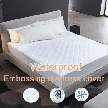 

Solid Color Embossed Waterproof Mattress Cover Protector Simple Dustproof Breathable Cotton Mattress Soft Mattress Cover for Bad