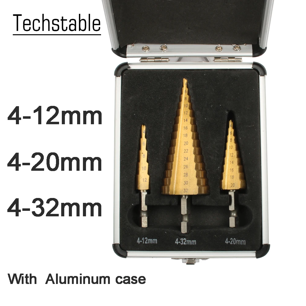 HSS Titanium Step Cone Drill Bit Set Hole Cutter 4-32MM For Sheet Metal Tool USA 