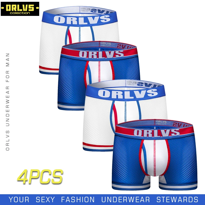 ORLVS 4 шт./лот, фирменные сексуальные боксеры, мужское нижнее белье, мягкие боксеры, мужское нижнее белье, боксеры, дышащие мужские боксеры, мужское нижнее белье - Цвет: (4)OR799-Mulit