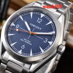 41 мм Corgeut сапфировые хрустальные светящиеся автоматические мужские часы Стальной браслет синие водонепроницаемые механические часы