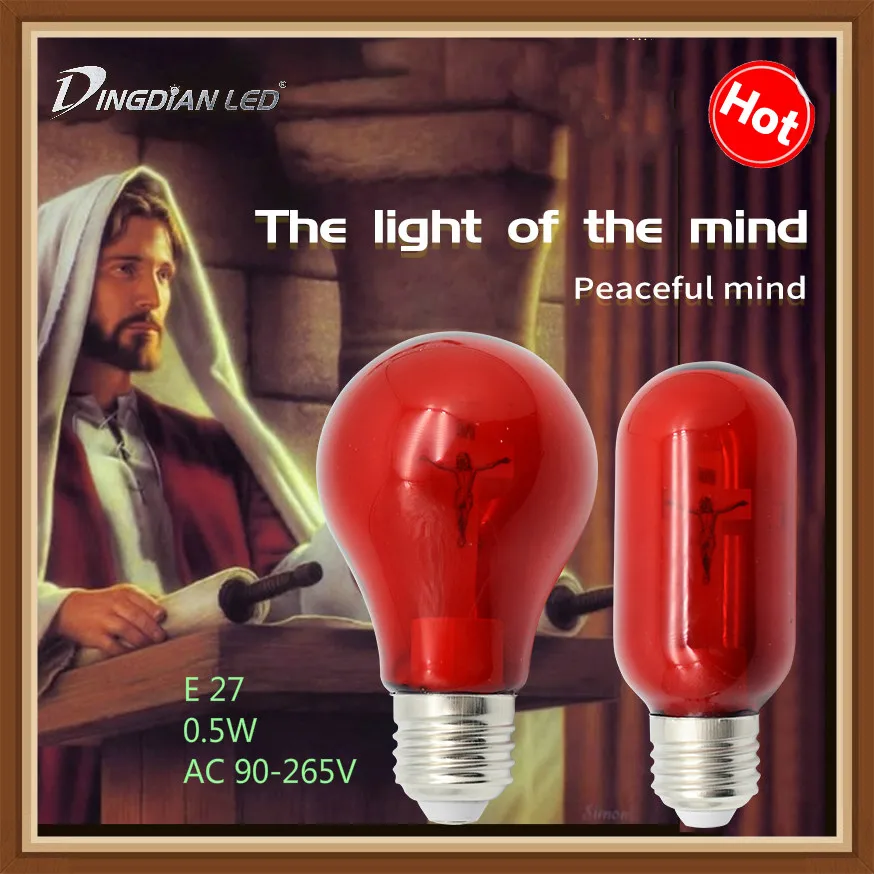 

E27 Cross Jesus Church Bulb 90-265V 0.5W Red Flame Peaceful Mind Light cathedral Bar Pray Hotel Square Decorative lamp Led bulb