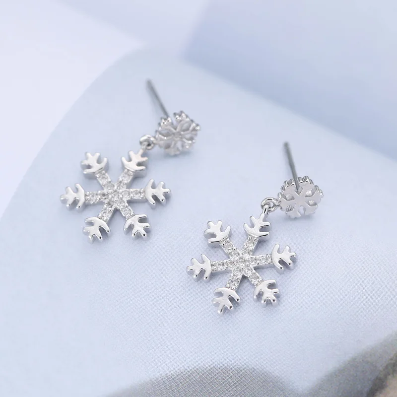 Модные 925 пробы серебряные серьги-гвоздики со снежинками для женщин ювелирные изделия