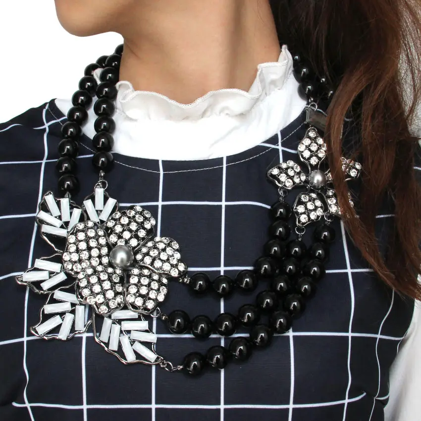 MANILAI Bohemian Multilayers Simulated Pearl Rhinestone Flower Statement Necklaces Women Handmade Collar Choker New Maxi Jewelry