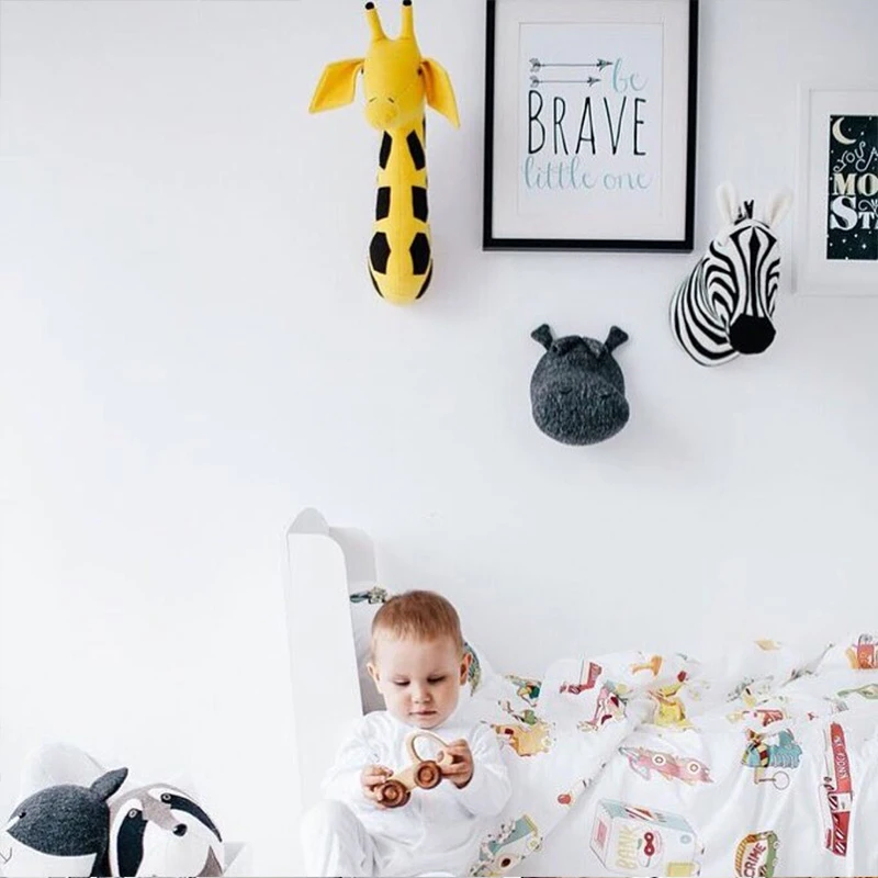 

Nordic Style Animals Giraffe Elephant Rabbit Zebra Wall Mount Kids Room Home Decoration Stuffed Plush Dolls Artwork Wall Toys