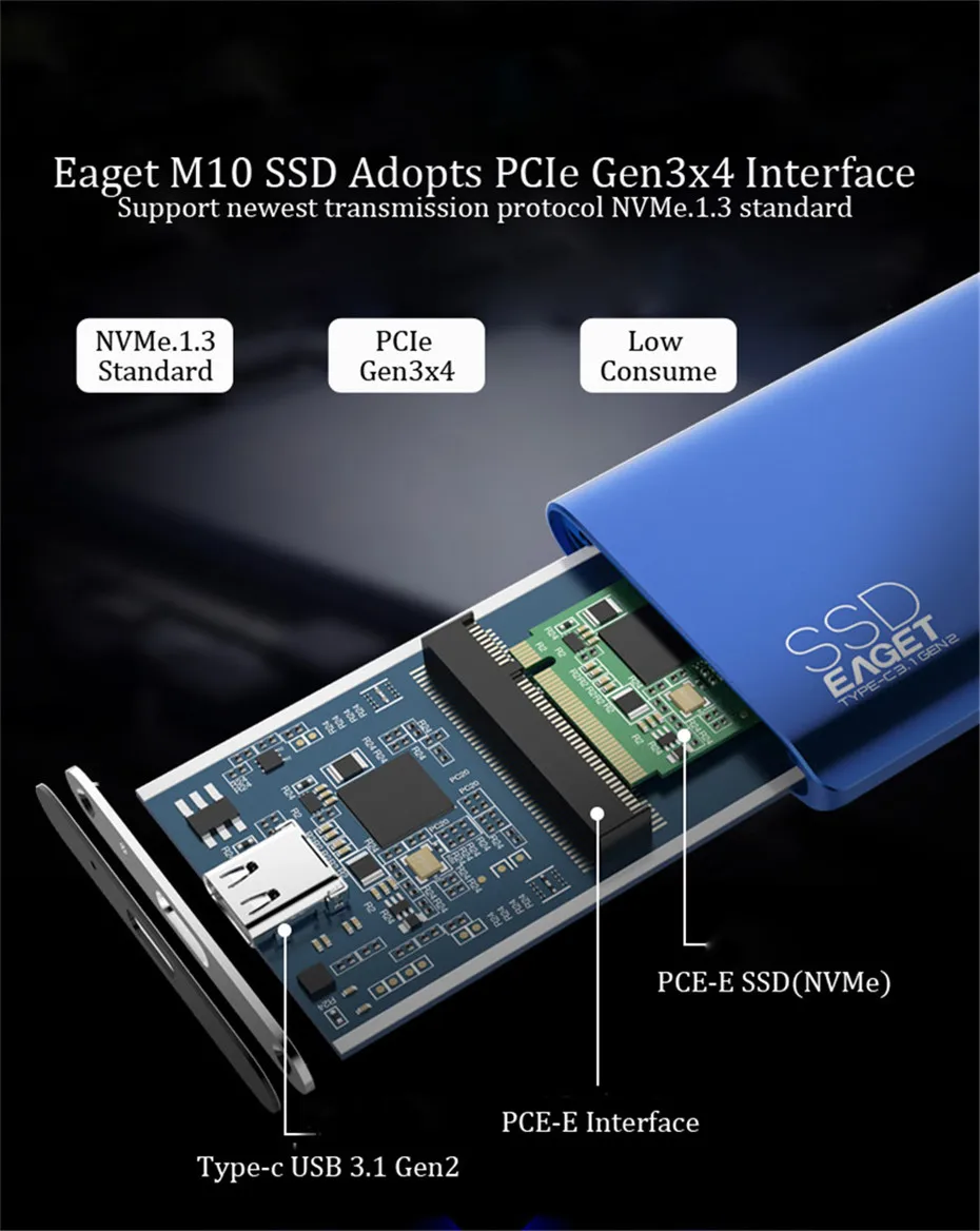 EAGET внешний твердотельный накопитель 512 Гб внешний SSD 1 ТБ type-C 3,1 Gen2 disco duro ssd Портативный высокоскоростной жесткий диск 898 МБ/с./с