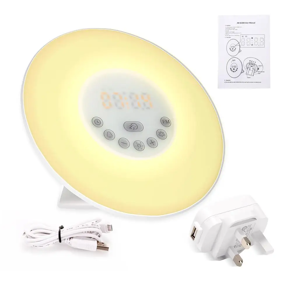 

LumiParty Wake Up Light Sunrise Simulation Alarm Clock Night Light Bedside Lamp with 7 Colors Dimmable Brightness FM Radio