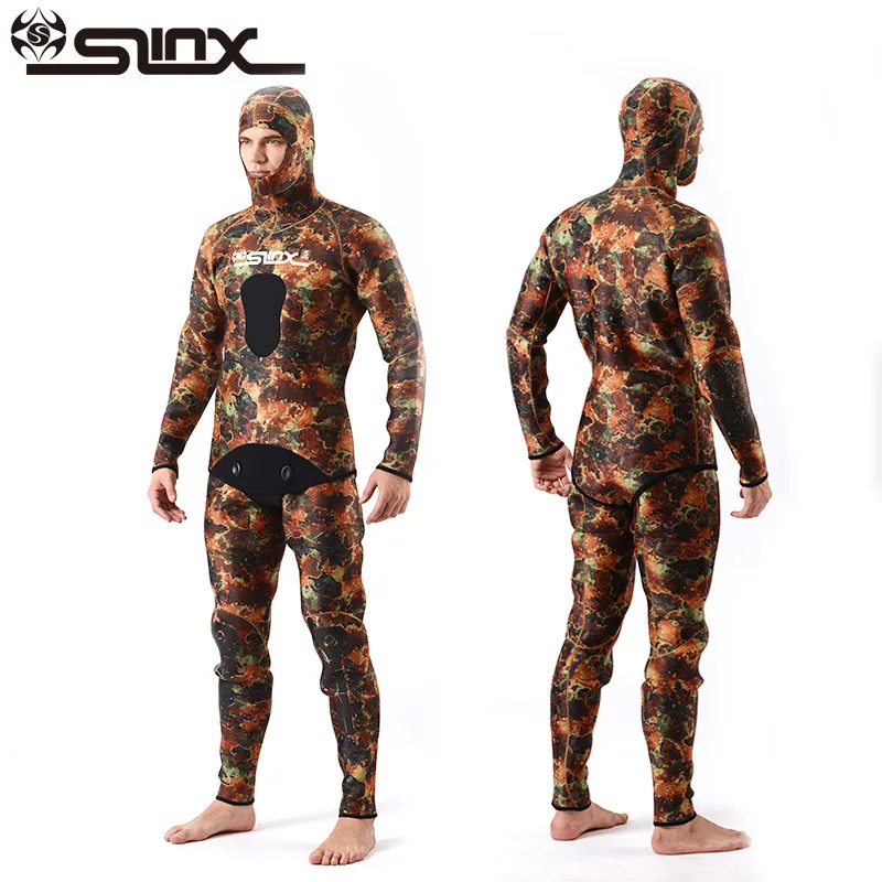 

Slinx 5MM Neoprene Camouflage Wetsuit With Hood Cap Hat 2 Piece Tankinis Split Body Camo Diver Scuba Dive Wet Suit Spearfishing