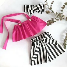 От 0 до 6 лет поступление, летние детские комплекты одежды для маленьких девочек Детский комплект из 3 предметов для девочек, жилет на бретельках укороченные топы+ полосатые шорты с бантом+ головной убор, комплекты для девочек