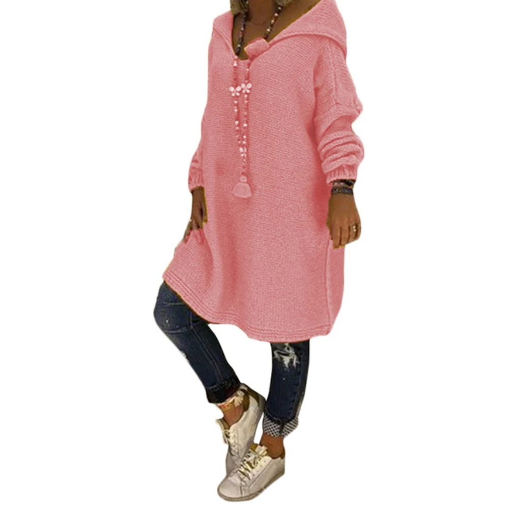 

Winter Sweater Women 2019 Fashion Casual Solid Hooded Sweater Warm Vintage Loose Long Sleeve Knitted Pullover Sweaters