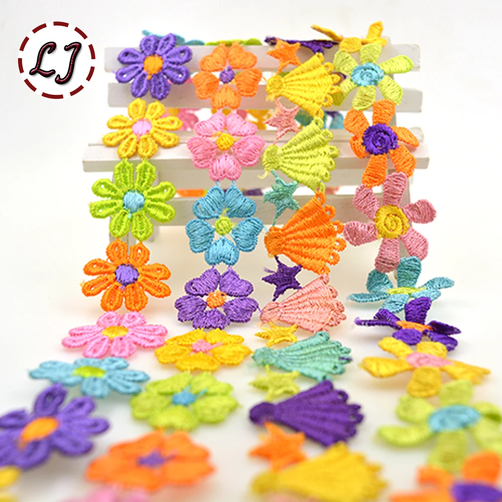 

New arrived 1 yard high quality embroidered colorful daisy flower lace trim sewing crafts women child cloth scrapbooking DIY