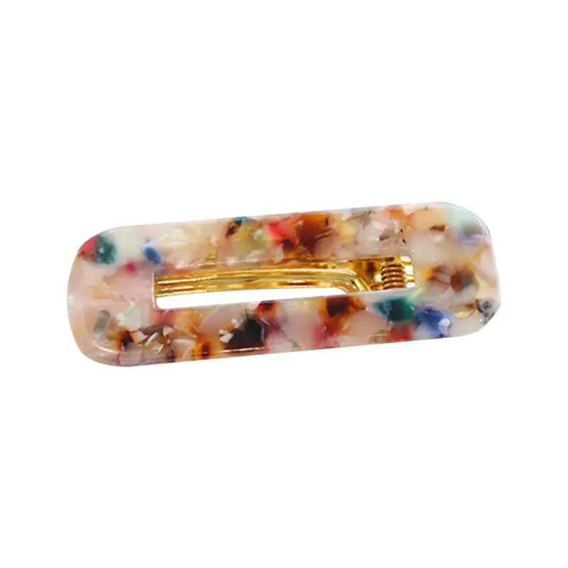 Women Girls Japanese Style Side Hair Clip Hollow Geometric Water Drop Shape Duckbill Hairgrips Colored Marble Textured Printed
