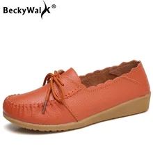 BeckyWalk/Женская обувь из натуральной кожи на плоской подошве; прогулочная Обувь На Шнуровке; Женская Осенняя мягкая обувь; женские оксфорды на плоской подошве для мамы; WSH2708