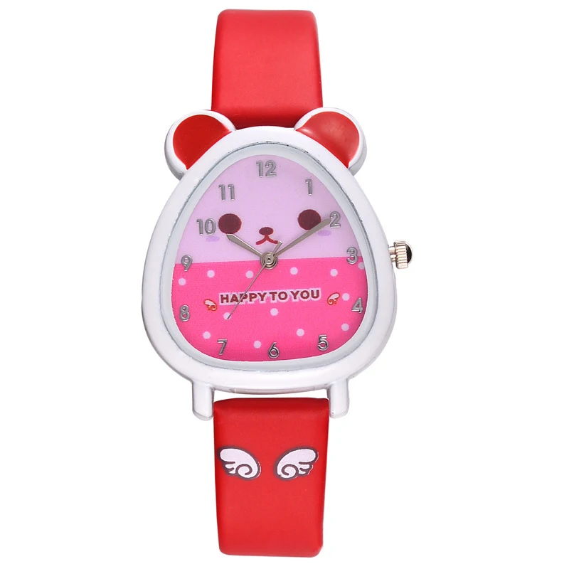 Кварцевые наручные часы в форме хомяка с ремешком из искусственной кожи с милым мультяшным ремешком LXH - Цвет: Красный