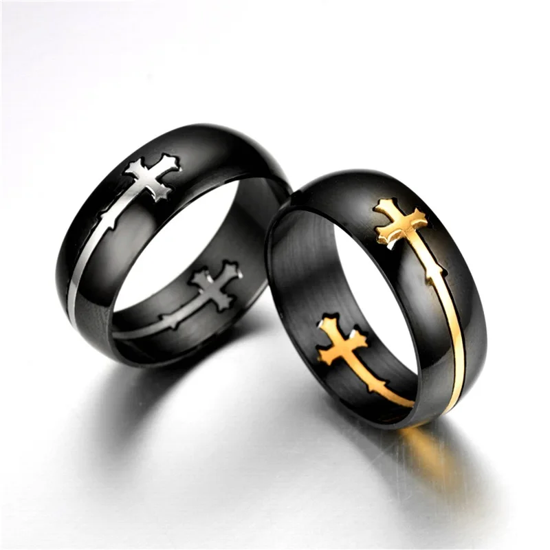 Knight Templar Cross Rings Black Punk Crusaders Band for Mens Promise Jewelry Anel Dropshipping | Украшения и аксессуары