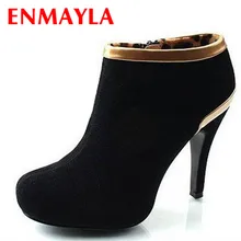 ENMAYER New Arrival Vogue women boots Platform Pump Suede High Heel Shoes Ankle Boots for women 2 Colors drop Shipping 3426 sacha london women s elga platform pump grey kid suede