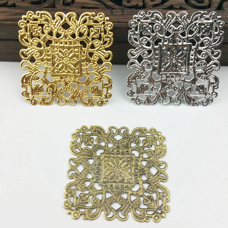 

20pcs 40mm Filigree square Wraps Metal Charms For Embellishment Scrapbook DIY Jewelry Metal Craft Cosplay accessories