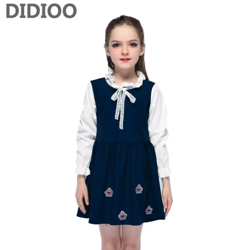 

Kids Dresses for Girls Peter Pan Collar Dresses Vestidos Infantil Child Preppy Style Student Clothes 8 9 10 12 Years Girls Dress