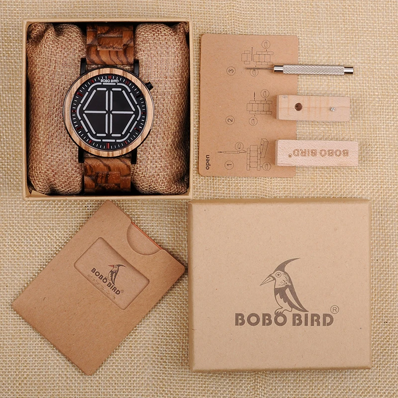 BOBO BIRD L-P13 Men Current Stainless Steel Wooden Watches Different Colors Zebra Wooden Strap Luxury Saat Erkek