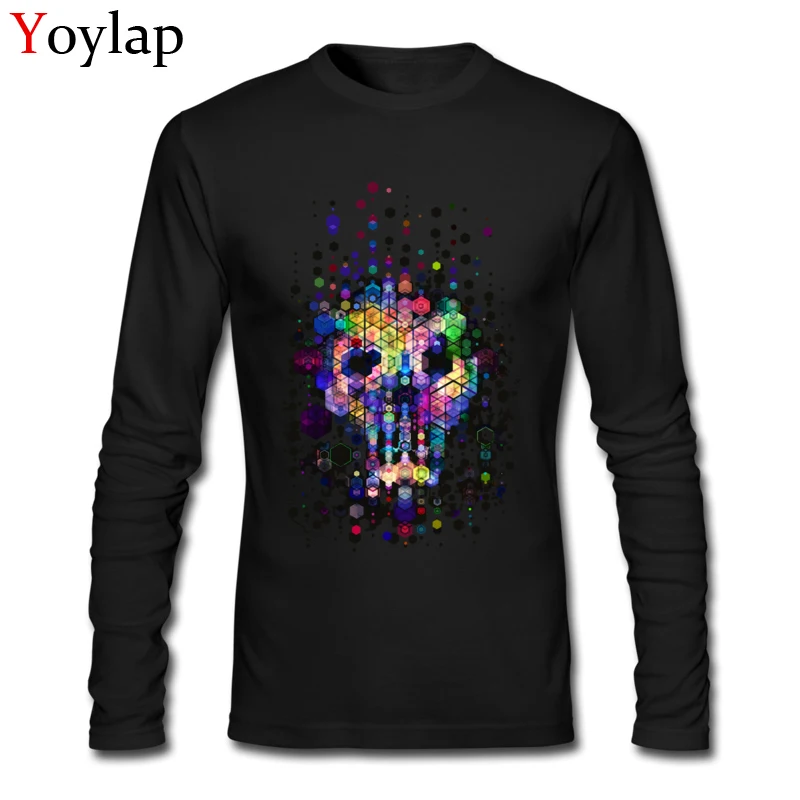 Casual Fall Monstrously colorful elementary particles Tops T Shirt New Coming Round Collar Long Sleeve 100% Cotton Men T Shirt Personalized Tee-Shirts Monstrously colorful elementary particles black