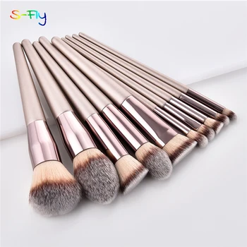 10pcs/set Champagne makeup brushes set for cosmetic structure powder blush eyeshadow kabuki mixing comprise brush appeal tool 1 item image