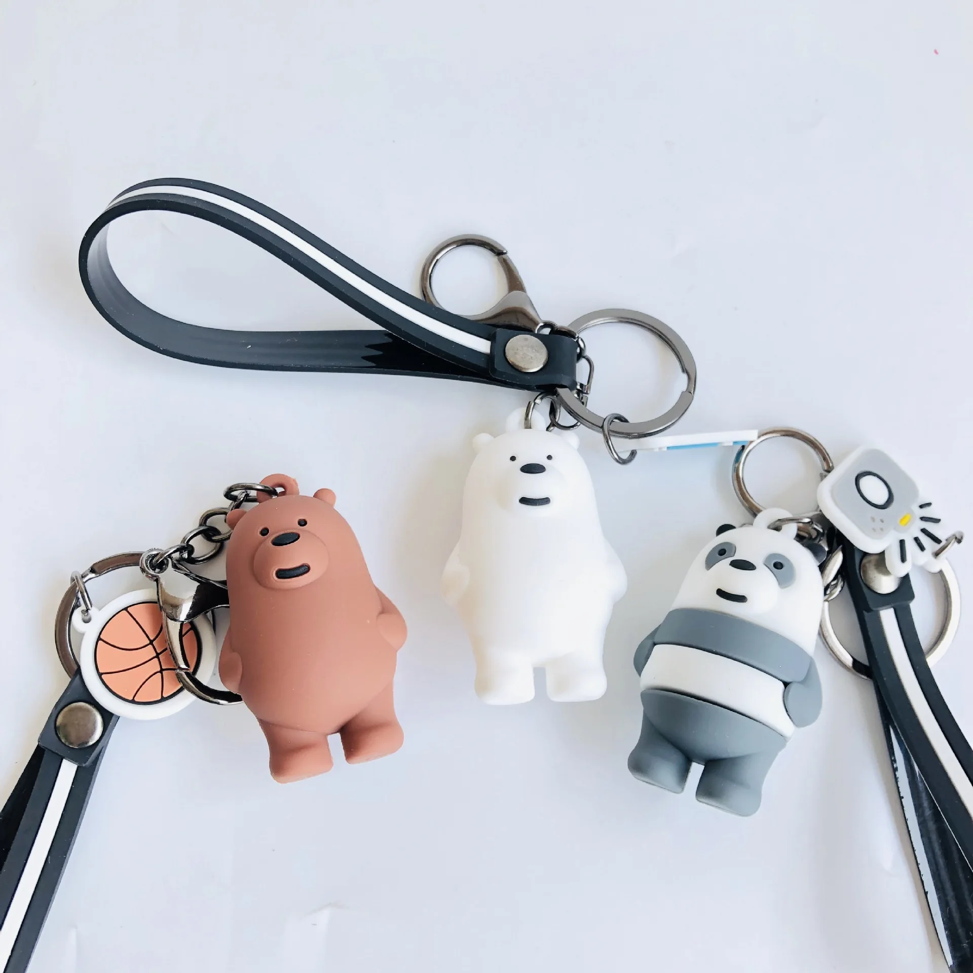 

Cartoon We Bare Bears Grizzly PVC keychain Panda IceBear cute funny stereo bag pendant keyring llaveros porte clefs Jewelry gift