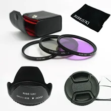 52mm UV+CPL+FLD Lens Filter+lens cap+len hood for canon nikon pentax sony camera