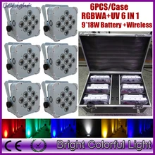 6 шт.+ 1 зарядки Fly дело хорошее качество 18 Вт RGBWA+ UV 6 in1 Батарея питание Беспроводной LED телевизор с номинальной Up Light для события, дискотека