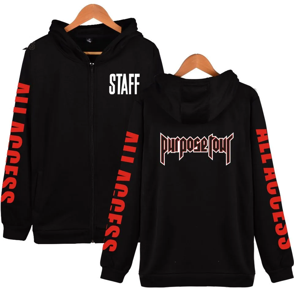 Justin Bieber STAFF NEW Zipper Hoodies With Cap Men/Women Hip-hop Hoodies Kpop Long Sweatshirt for XXXXL Plus Size Justin Bieber