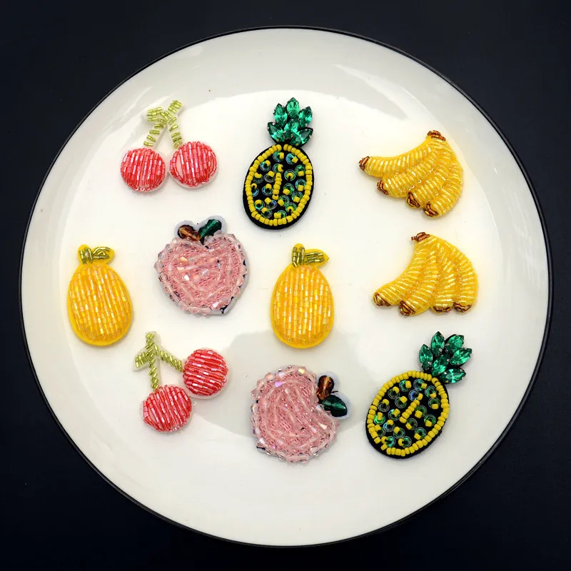 

AHYONNIEX 1 pcs Rhinestone Beads Cherry Pineapple Patch for Clothes Sew on Applique for Jackets Jeans Bags Beading Cute Applique
