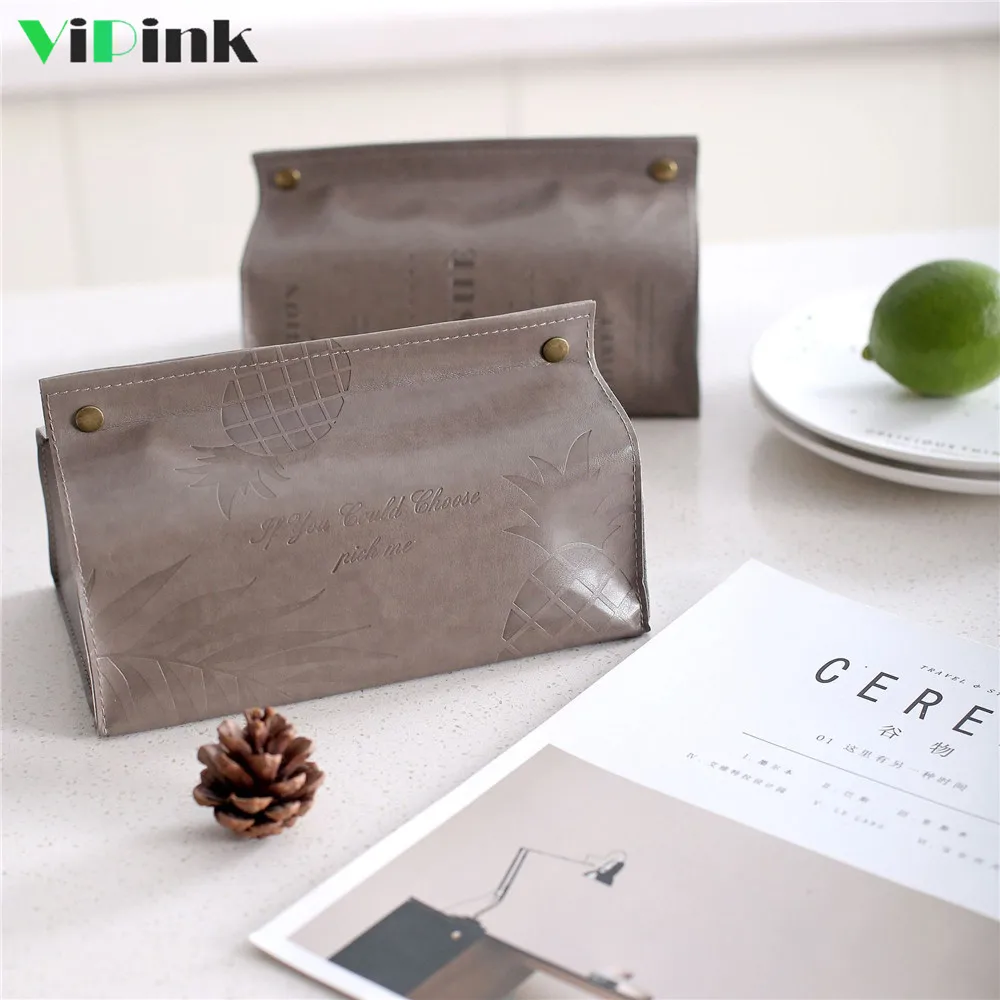 

Vipink Tissue Box Holder Cover Home Creative Multifunctional Vintage print PU Leather Tissue Box Nordic Ins Style