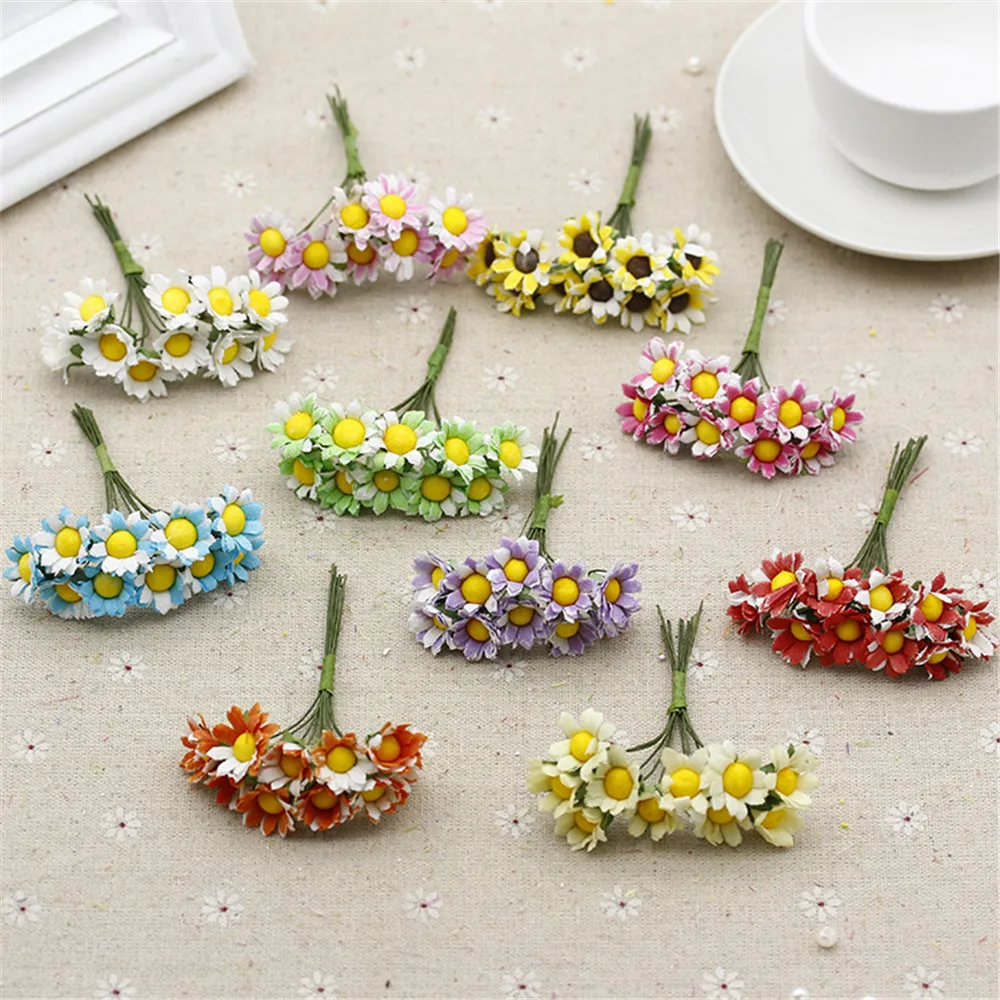 

2016 10 Pcs Cute Silk Realistic Artificial Flower Marguerite For The Wedding Decoration House DIY Scrap booking Craft Crown Fake